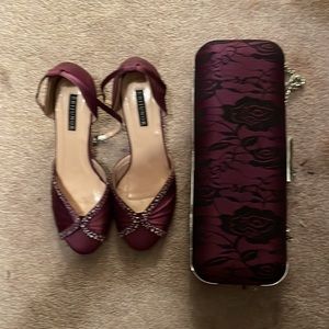 Purple peep toe low heels withMatching Evening Clutch Purses